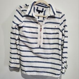 Tommy Hilfiger, Blue/ white strips long sleeve blouse-like shirt/ Medium